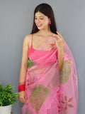 Pink Organza Saree With Blouse Piece