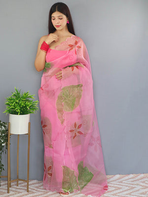 Pink Organza Saree With Blouse Piece