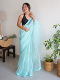 Sky Blue Organza Silk Saree With Blouse Piece