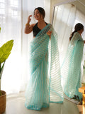 Sky Blue Organza Silk Saree With Blouse Piece