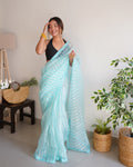 Sky Blue Organza Silk Saree With Blouse Piece