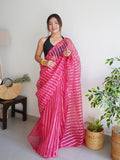 Pink Organza Silk Saree With Blouse Piece