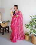 Pink Organza Silk Saree With Blouse Piece