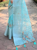 Blue Organza Saree With Blouse Piece