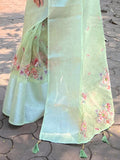 Green Organza Saree With Blouse Piece