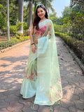 Pista Organza Saree With Blouse Piece