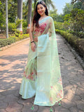 Green Organza Saree With Blouse Piece