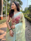 Green Organza Saree With Blouse Piece