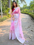 Peach Organza Saree With Blouse Piece