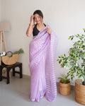 Lavender Organza Silk Saree With Blouse Piece