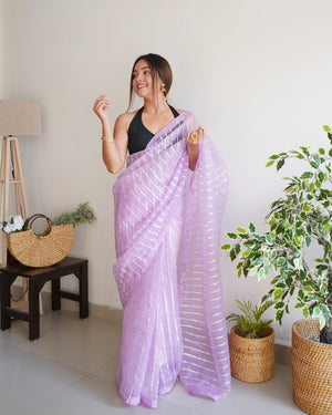 Lavender Organza Silk Saree With Blouse Piece