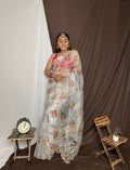 White Organza Saree With Blouse Piece