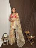 Yellow Organza Saree With Blouse Piece