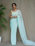 Sea Green Chiffon Saree With Blouse Piece