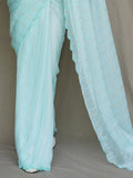 Sea Green Chiffon Saree With Blouse Piece