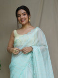 Sea Green Chiffon Saree With Blouse Piece