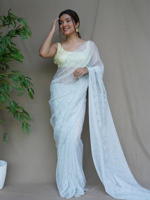 Sky Blue Chiffon Saree With Blouse Piece