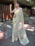 Pista Georgette silk Saree With Blouse Piece