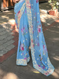 Sky Blue Georgette silk Saree With Blouse Piece