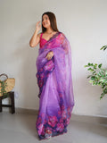 Purple Organza Saree With Blouse Piece