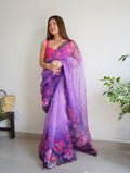 Purple Organza Saree With Blouse Piece