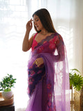 Purple Organza Saree With Blouse Piece