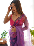 Purple Organza Saree With Blouse Piece