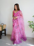 Baby Pink Organza Saree With Blouse Piece