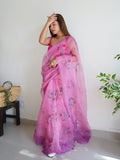 Baby Pink Organza Saree With Blouse Piece