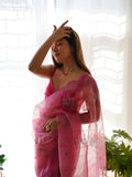 Baby Pink Organza Saree With Blouse Piece