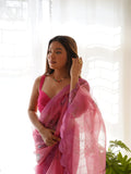 Baby Pink Organza Saree With Blouse Piece