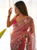 Peach Silk Blend Saree With Blouse Piece