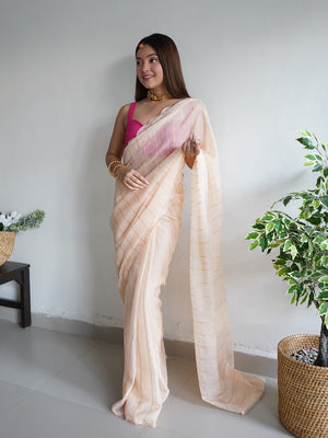 Peach Chiffon Saree With Blouse Piece