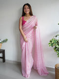 Pink Chiffon Saree With Blouse Piece