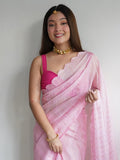 Pink Chiffon Saree With Blouse Piece