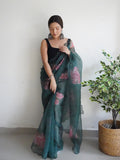 Dark Green Organza Saree With Blouse Piece