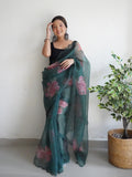 Dark Green Organza Saree With Blouse Piece