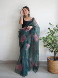 Dark Green Organza Saree With Blouse Piece