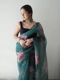 Dark Green Organza Saree With Blouse Piece