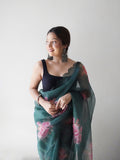 Dark Green Organza Saree With Blouse Piece