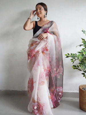 Off White Organza Saree With Blouse Piece