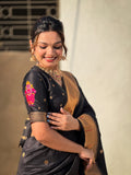 Black Soft Silk Saree With Blouse Piece