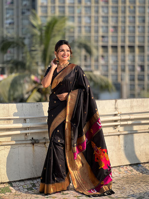 Black Soft Silk Saree With Blouse Piece