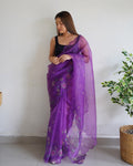 Purple Organza Saree With Blouse Piece