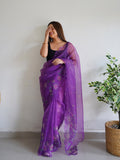 Purple Organza Saree With Blouse Piece