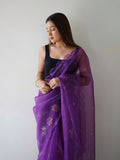 Purple Organza Saree With Blouse Piece