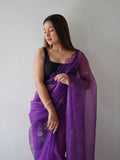 Purple Organza Saree With Blouse Piece