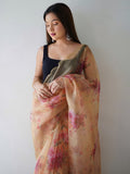 Cream Organza Saree With Blouse Piece