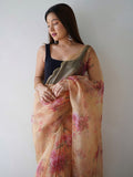 Cream Organza Saree With Blouse Piece