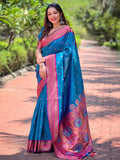 Sky Blue Paithani Silk Saree With Blouse Piece